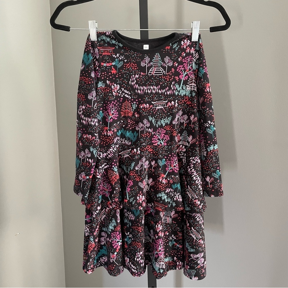 Tea Collection Majestic Pagodas Tiered Peplum Dress Girl's Size 8